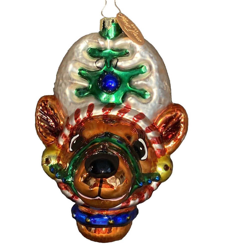 Vintage Blown Glass Christmas REINDEER Holiday Ornament LARGE 5” Mark Klaus
